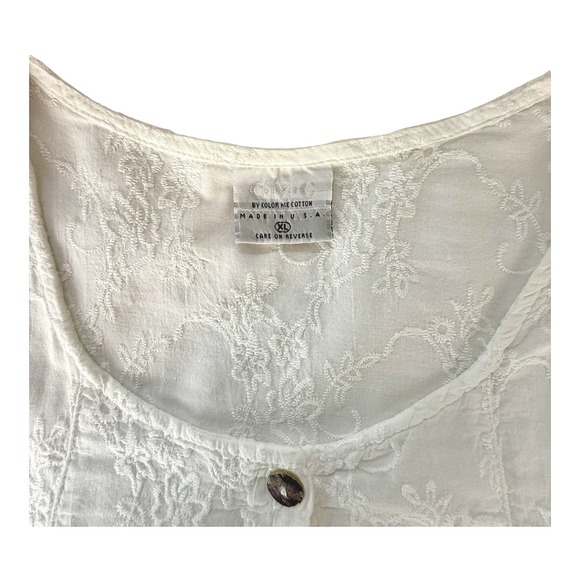 Color Me Cotton CMC White Embroidered Tunic Top 3/4 Sleeve Button Up  Pockets XL - Picture 3 of 6